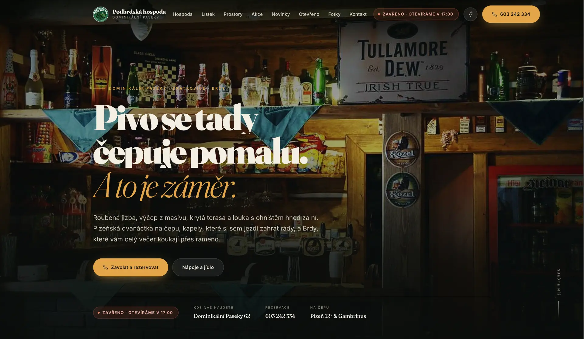 Podbrdská hospoda — hero webu
