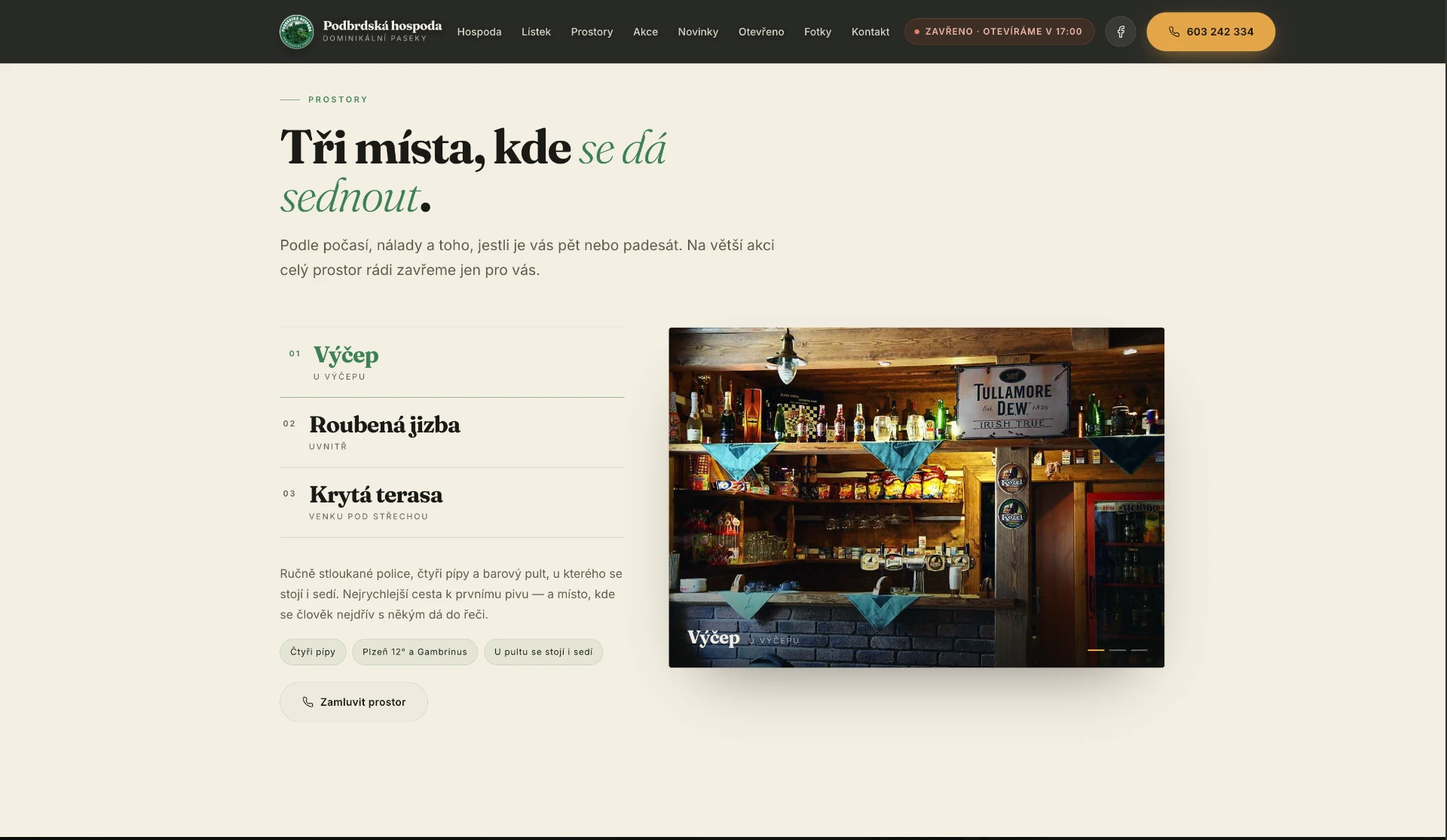Podbrdská hospoda — prostory