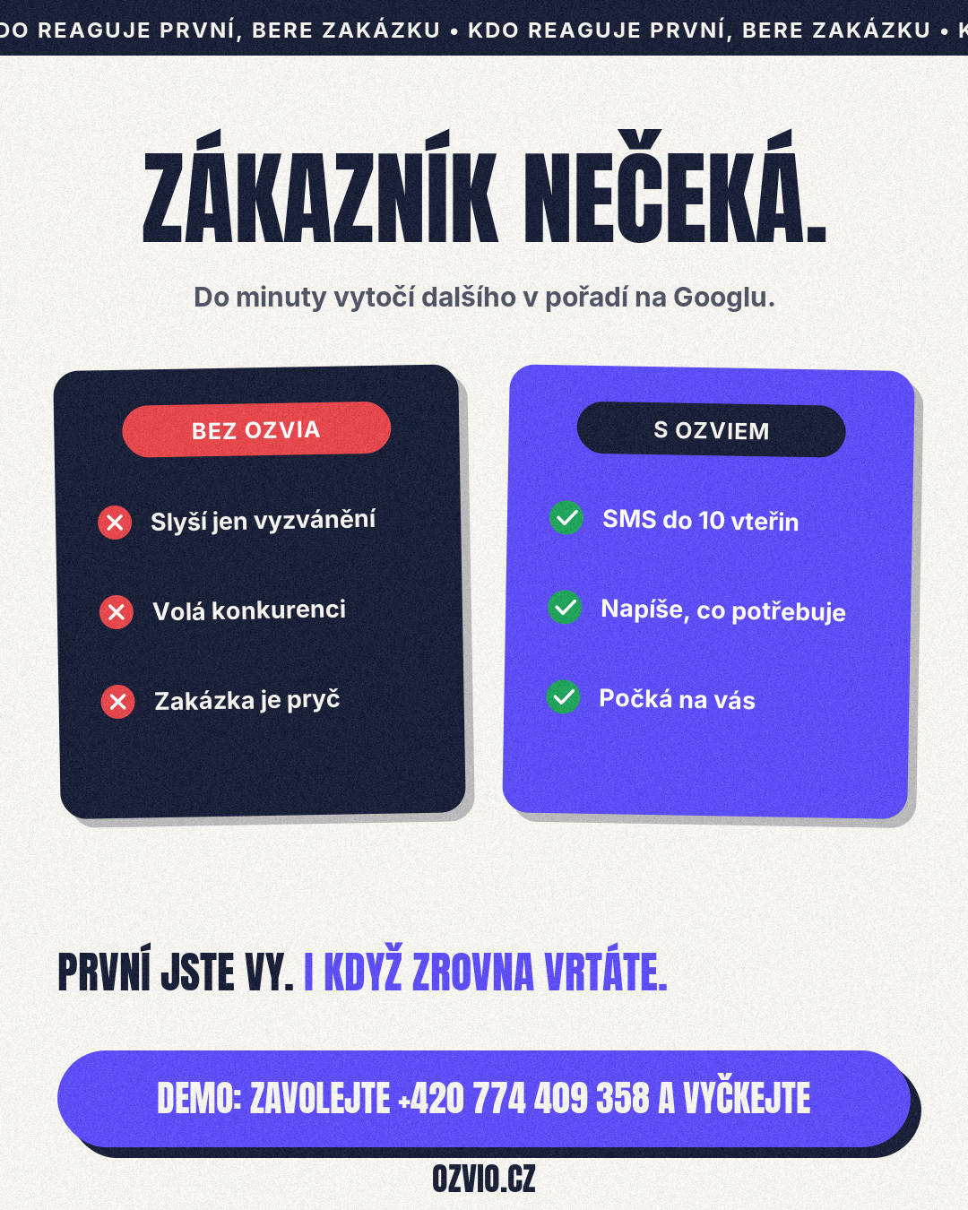 Ozvio — Zákazník nečeká, srovnání bez a s Ozviem