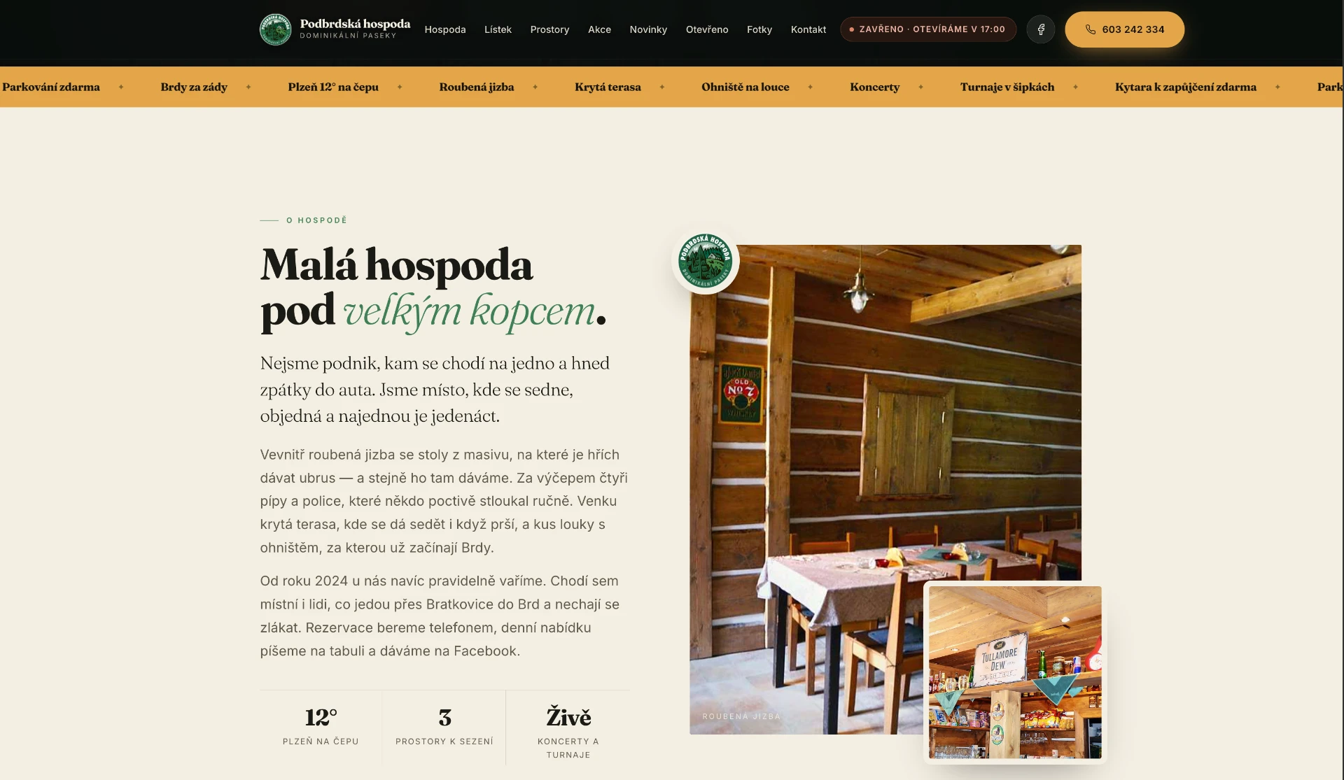 Podbrdská hospoda — sekce o hospodě