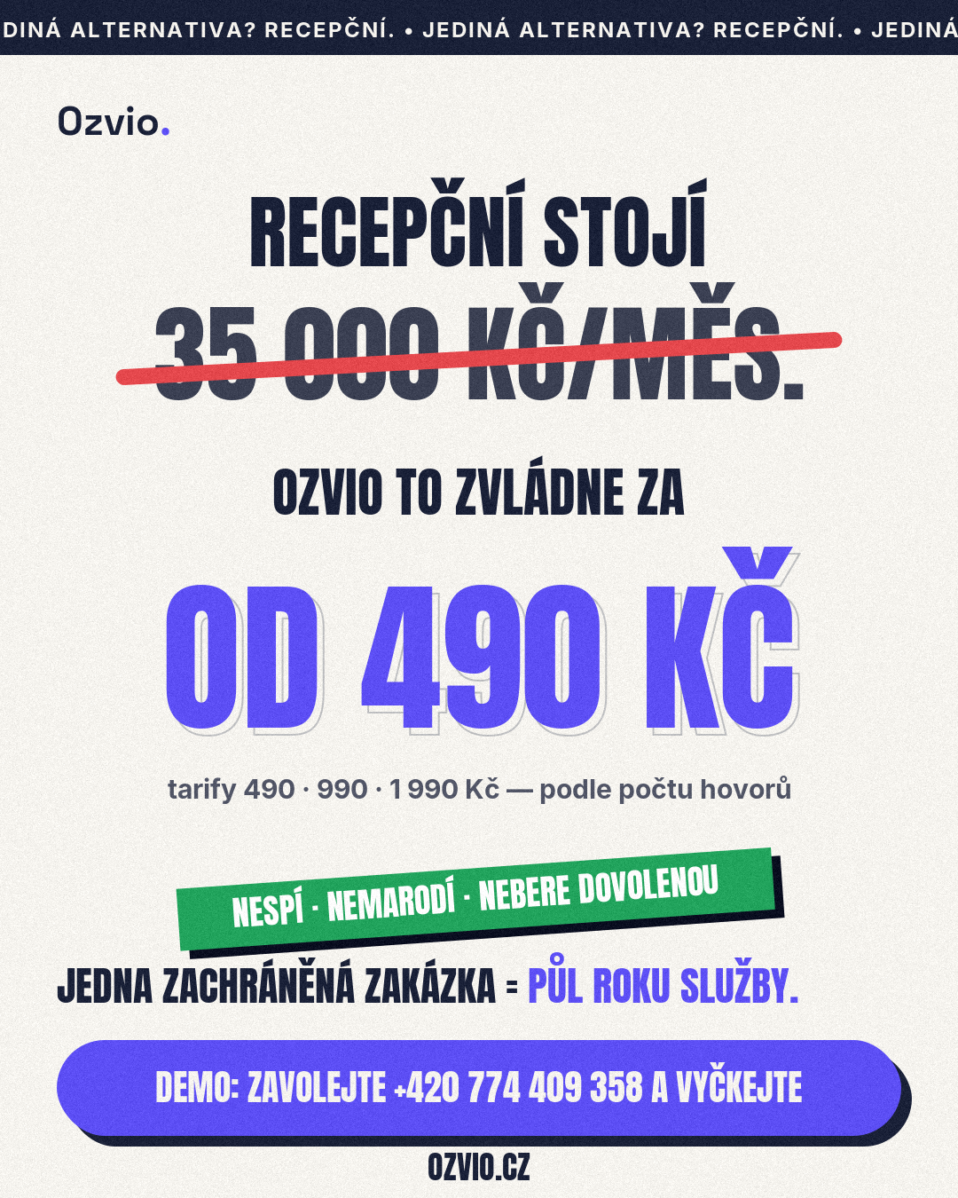 Ozvio — srovnání nákladů na recepční a na Ozvio